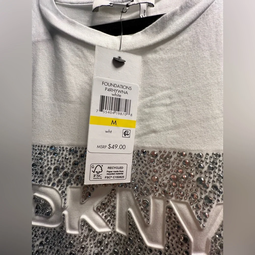 DKNY White Embellished Logo Tee